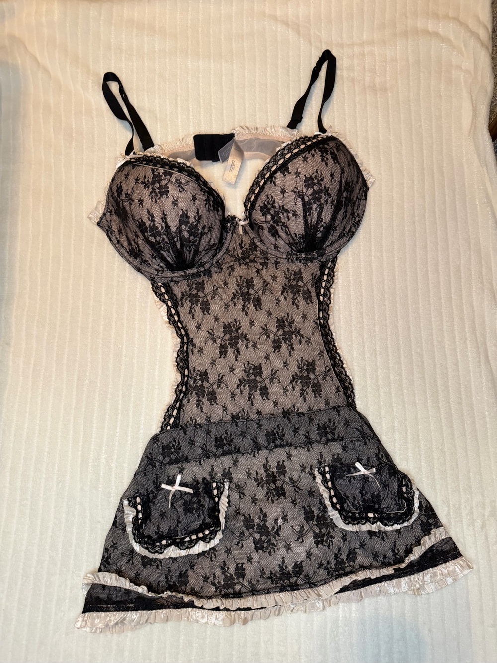 Vintage Victoria's Secret French Maid Lace Apron Babydoll 36 C